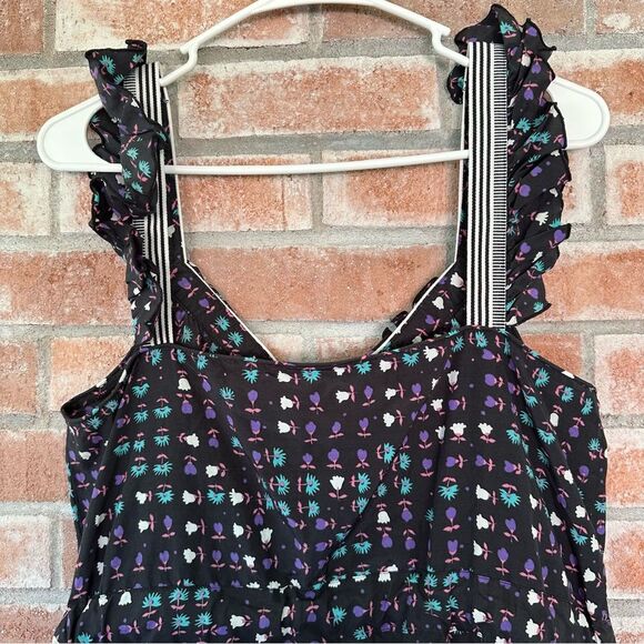 Anna Sui Anthropologie Silk Blend Mini Dress Women’s 8 Black Print - Picture 7 of 8